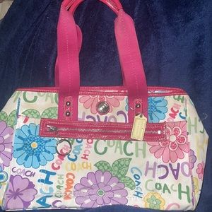 COACH Multi/Pink Logo Tote Floral Bag Purse (A1071-f14880)